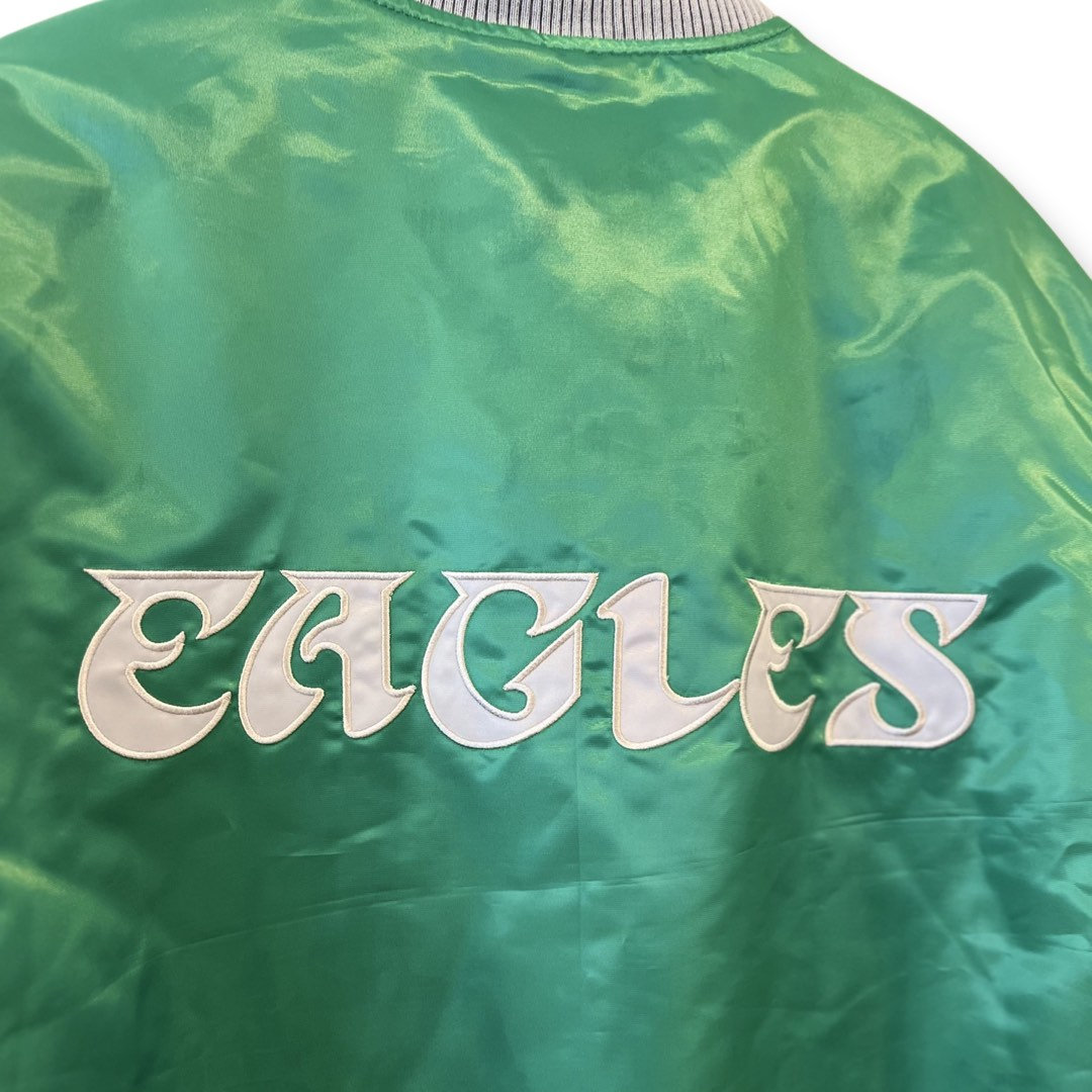 Vintage EAGLES STARTER Varsity Jacket, Satin Bomber Jacket, Green, Vintage 80s Starter Jacket, Size Large, Embroidered Logo, NFL Streetwear