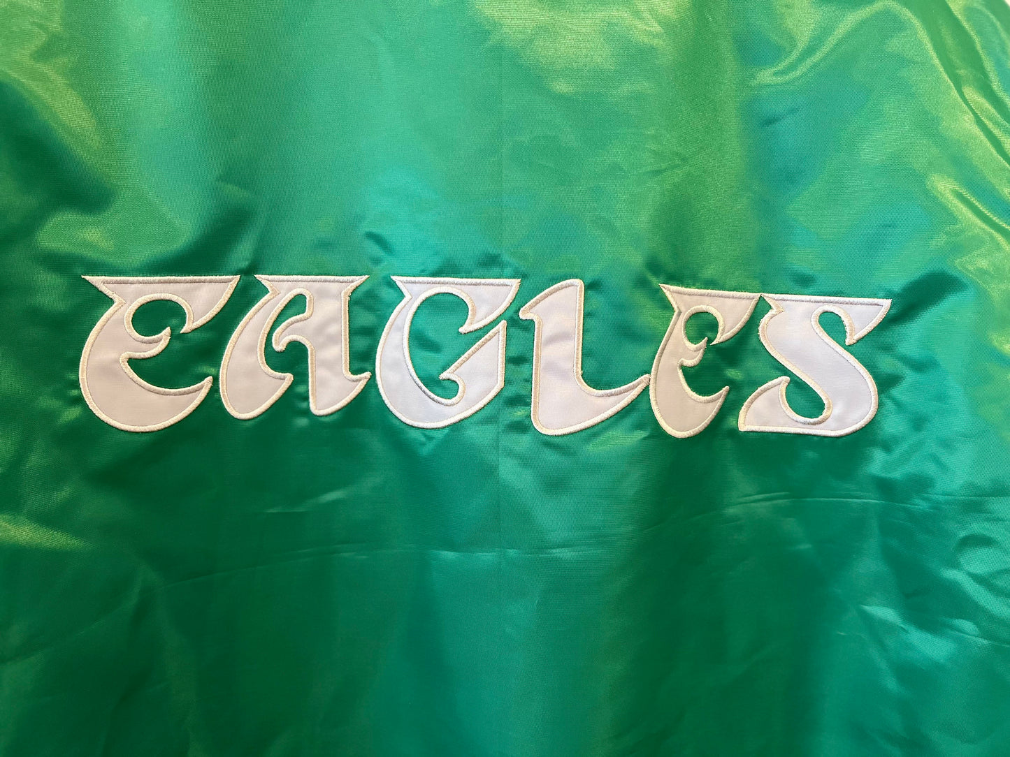 Vintage EAGLES STARTER Varsity Jacket, Satin Bomber Jacket, Green, Vintage 80s Starter Jacket, Size Large, Embroidered Logo, NFL Streetwear