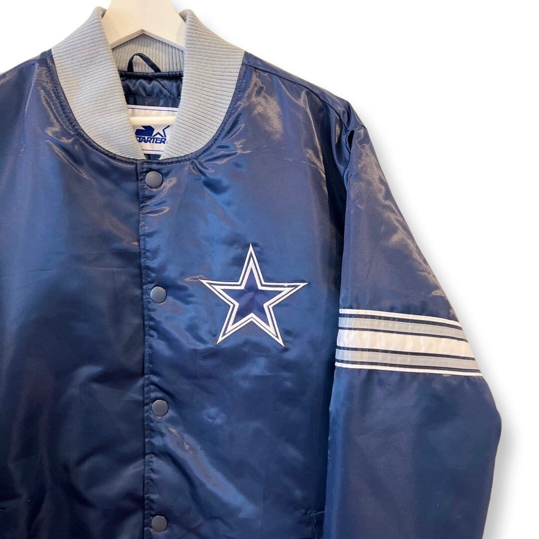 Dallas COWBOYS STARTER Jacket, Vintage Varsity Jacket, Vintage 80s Starter Jacket, Size Large, Satin Bomber, NFL Streetwear