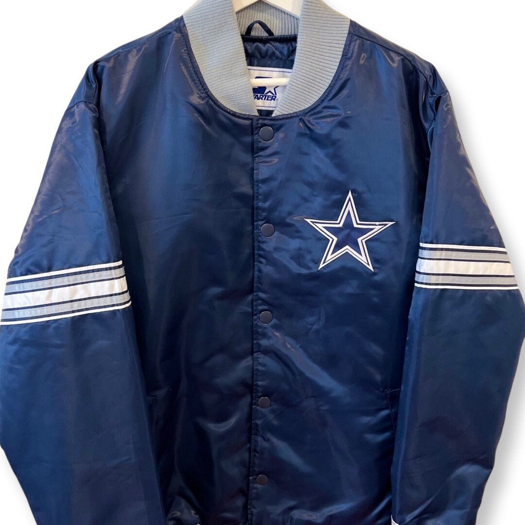 Dallas COWBOYS STARTER Jacket, Vintage Varsity Jacket, Vintage 80s Starter Jacket, Size Large, Satin Bomber, NFL Streetwear