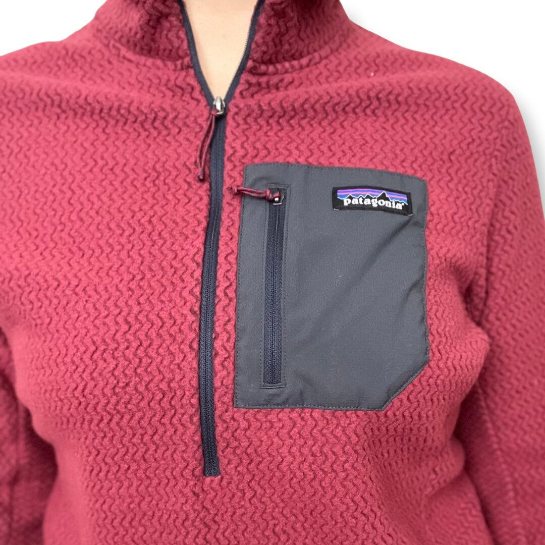 Patagonia Fleece, Vintage Fleece Jacket, Patagonia Sweater, Quarter Zip Up Fleece Jacket, Burgundy, Size Medium, 80s ski