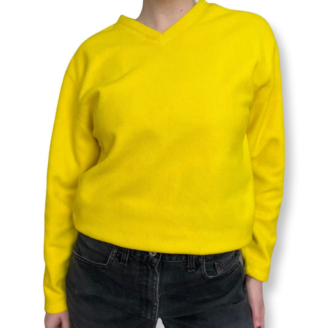 80s Ski, Wear, GAP Pullover Fleece, V-neck Sweater, Bright Yellow XS Pullover, Retro Ski, Vintage Fleece Sweater, Festival Wear