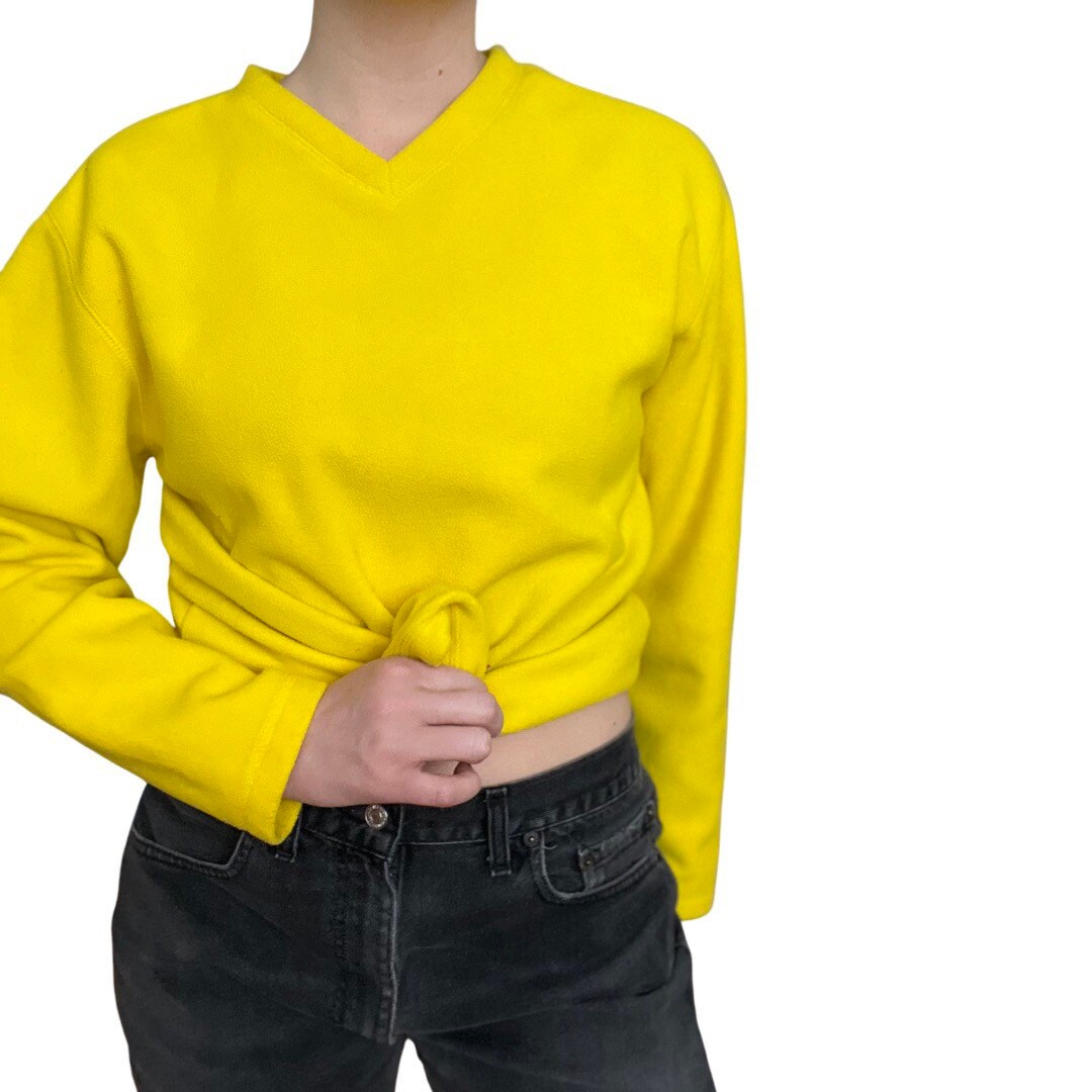 80s Ski, Wear, GAP Pullover Fleece, V-neck Sweater, Bright Yellow XS Pullover, Retro Ski, Vintage Fleece Sweater, Festival Wear