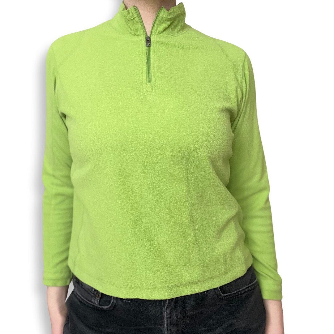 80'S Ski Fleece, Lime Green Fleece, Quarter Zip Up Pullover, Vintage Fleece Sweater, Vintage Columbia, Green, Medium, Large, Hiking Sweater