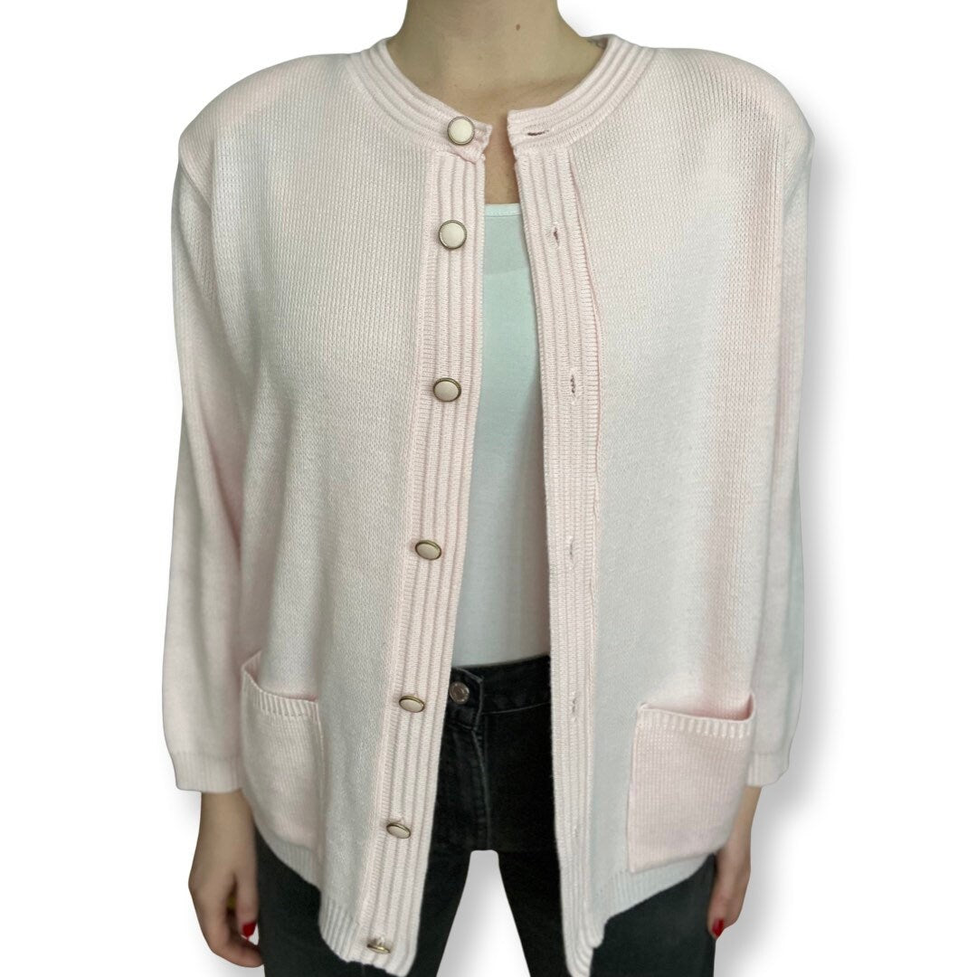 Pink Cardigan Sweater, Vintage Light Pink Button Up, 80's Fashion, Shoulder Pads, Knit Cardigan, Women's Cardigan Sweater, Pastel Pink