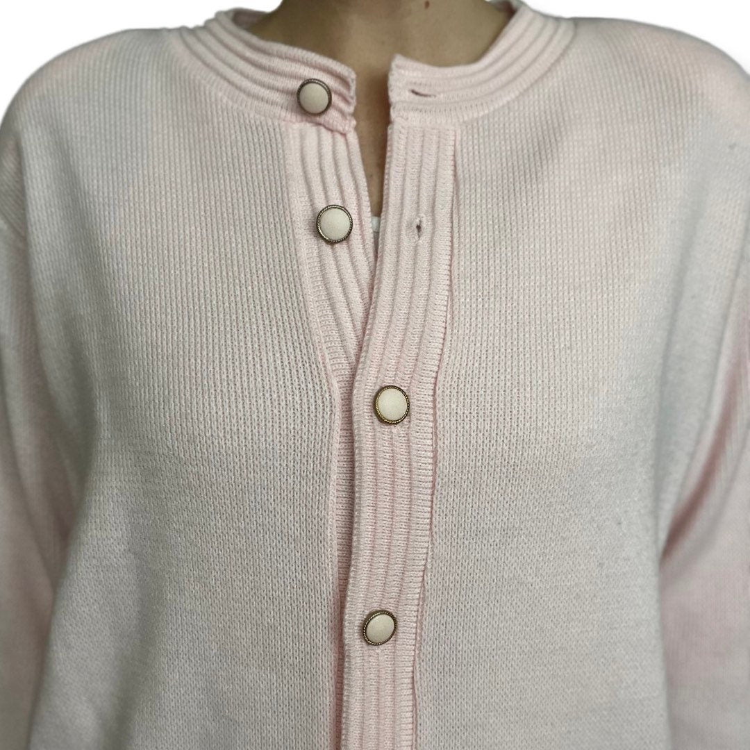 Pink Cardigan Sweater, Vintage Light Pink Button Up, 80's Fashion, Shoulder Pads, Knit Cardigan, Women's Cardigan Sweater, Pastel Pink