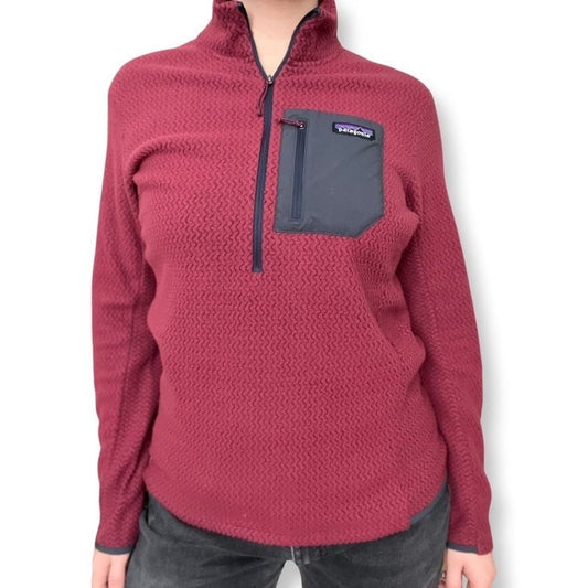 Patagonia Fleece, Vintage Fleece Jacket, Patagonia Sweater, Quarter Zip Up Fleece Jacket, Burgundy, Size Medium, 80s ski