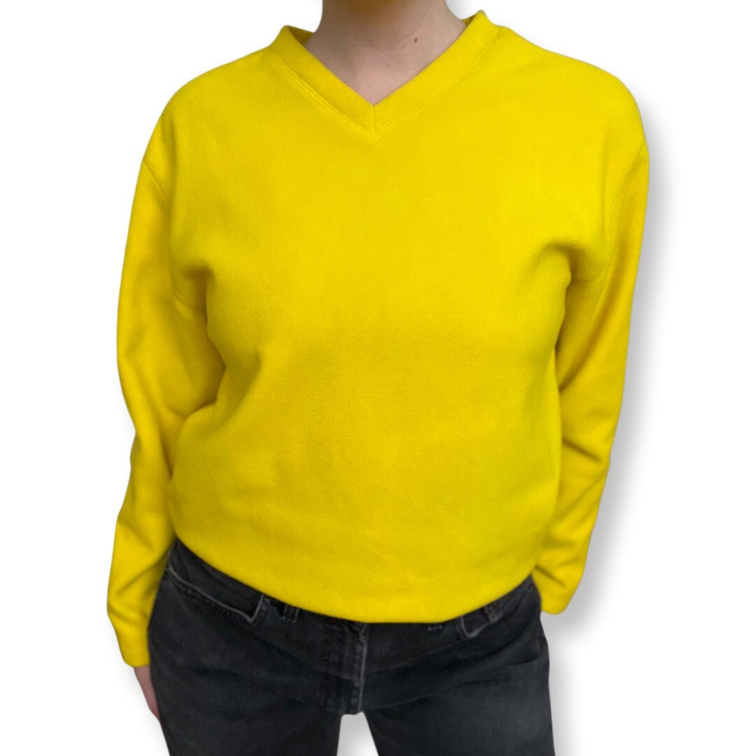 80s Ski, Wear, GAP Pullover Fleece, V-neck Sweater, Bright Yellow XS Pullover, Retro Ski, Vintage Fleece Sweater, Festival Wear