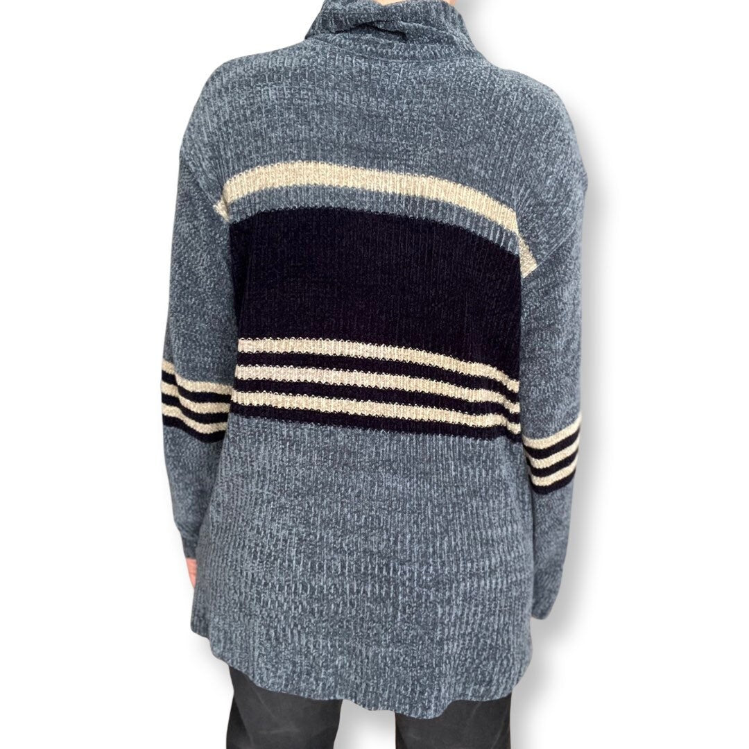 Chenille Sweater, 90s Turtleneck, Oversized Chenille Sweater, West Coast Connection, Navy Blue, Grey, Y2K