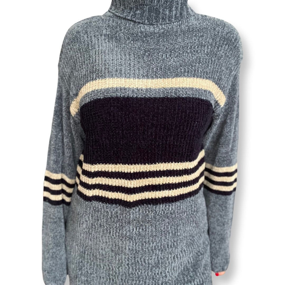 Chenille Sweater, 90s Turtleneck, Oversized Chenille Sweater, West Coast Connection, Navy Blue, Grey, Y2K