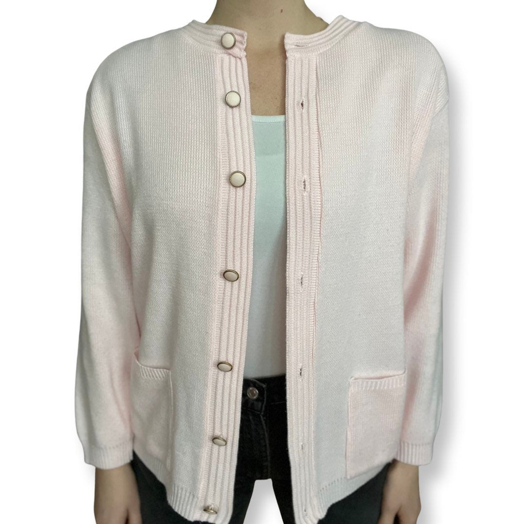 Pink Cardigan Sweater, Vintage Light Pink Button Up, 80's Fashion, Shoulder Pads, Knit Cardigan, Women's Cardigan Sweater, Pastel Pink