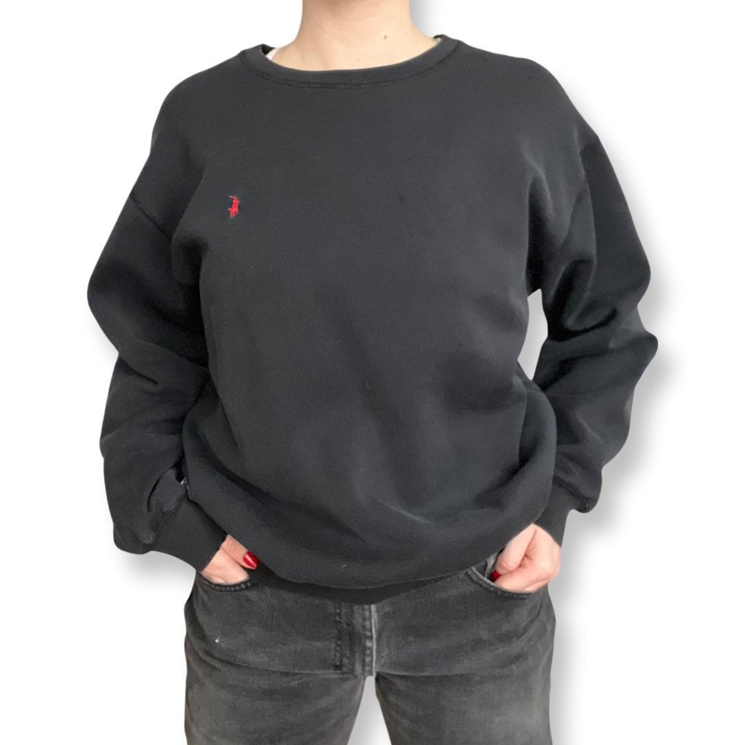 Ralph Lauren Black Faded Crewneck, Vintage Sweater, Oversized, Cotton, Medium, Ralph Lauren, 90's Streetwear