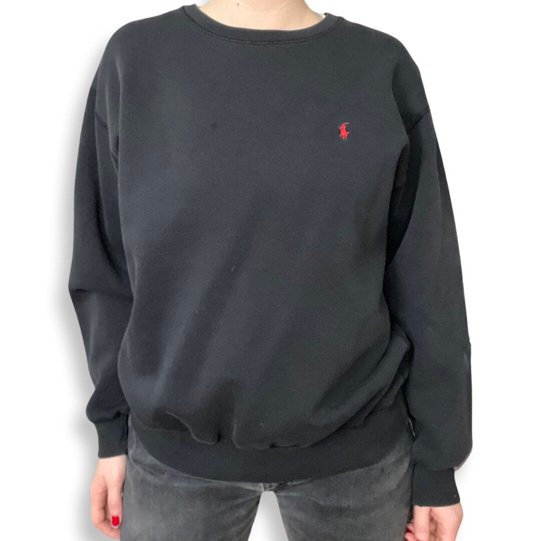 Ralph Lauren Black Faded Crewneck, Vintage Sweater, Oversized, Cotton, Medium, Ralph Lauren, 90's Streetwear