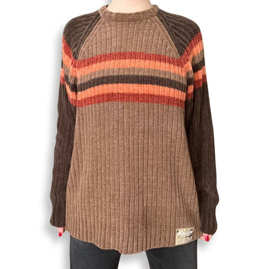 Chenille Sweater, 90s Pullover, Vintage Stripped Pullover Sweater, Brown, Orange, Red, Ribbed Sweater, Oversized, y2k Fashion, Streetwear