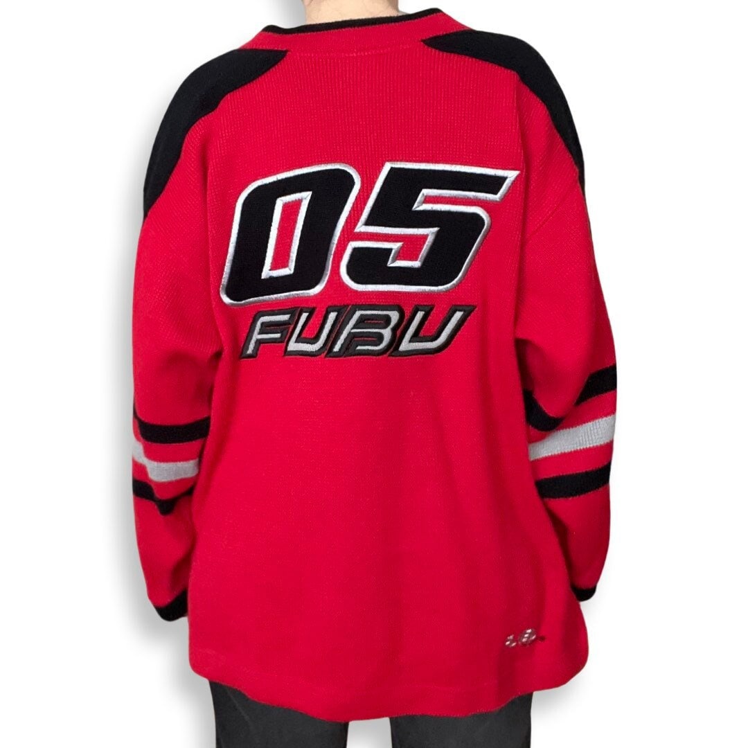 Vintage FUBU Sweater, Oversized Fit, 90's Streetwear, Size Medium, Red, Black, y2k FUBU, Large