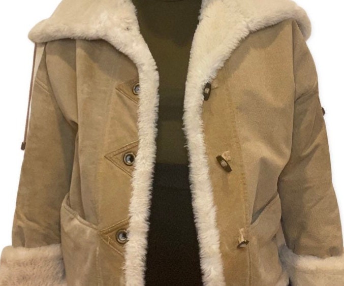 80's Suede Jacket, Beige Authentic Suede Coat with Faux Fur Lining, Size Small, Jackets and Coats, 80s Ski, Nubuck, Tan, Bomber Coat