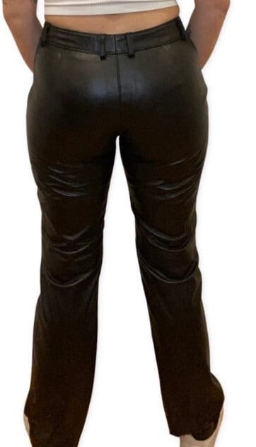 Leather Pants, Y2K, Low Rise Wide Leg Genuine Leather Size Medium, Trousers, Straight Leg Pants, Grunge, Laurence Roy size 12