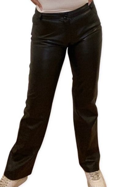 Leather Pants, Y2K, Low Rise Wide Leg Genuine Leather Size Medium, Trousers, Straight Leg Pants, Grunge, Laurence Roy size 12