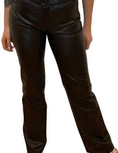 Leather Pants, Y2K, Low Rise Wide Leg Genuine Leather Size Medium, Trousers, Straight Leg Pants, Grunge, Laurence Roy size 12