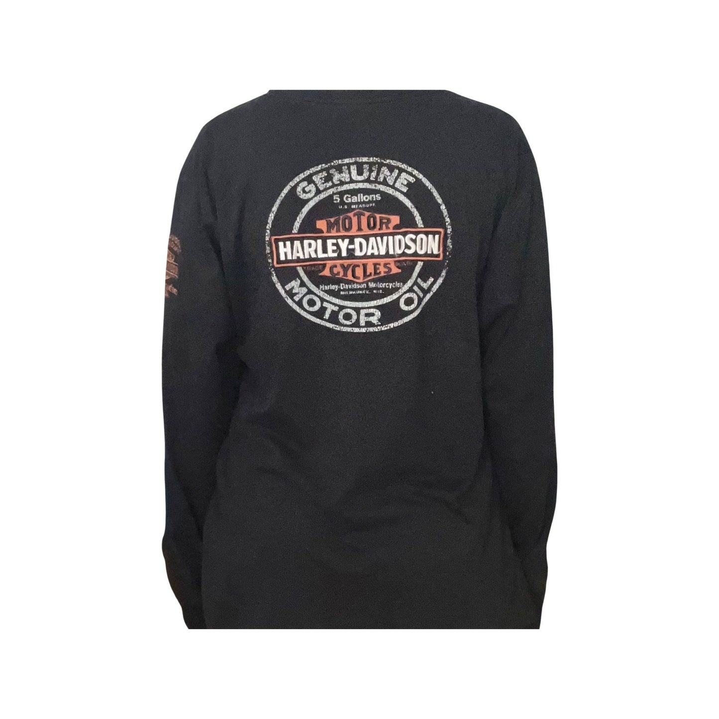 Harley Davidson Long Sleeve Henley, Black, Size Large, Vintage Oversized Y2K Streetwear