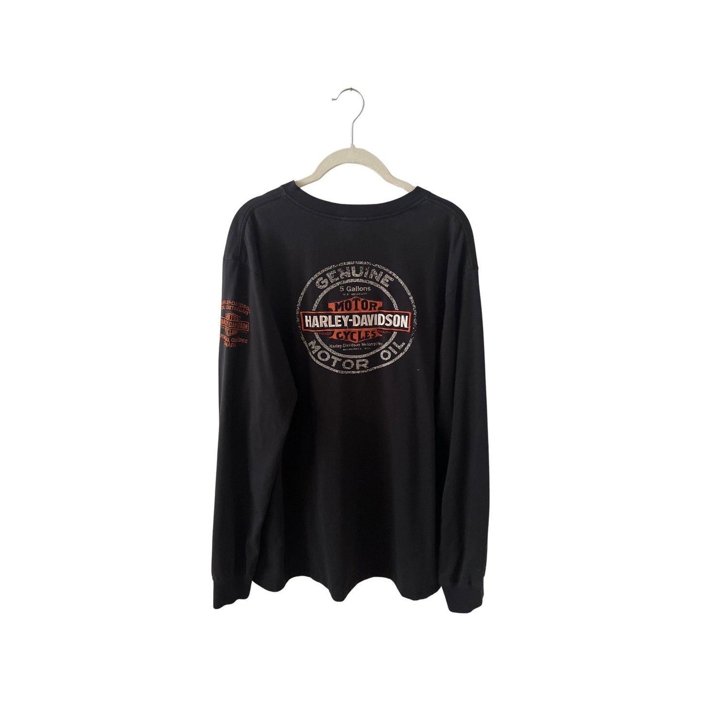 Harley Davidson Long Sleeve Henley, Black, Size Large, Vintage Oversized Y2K Streetwear