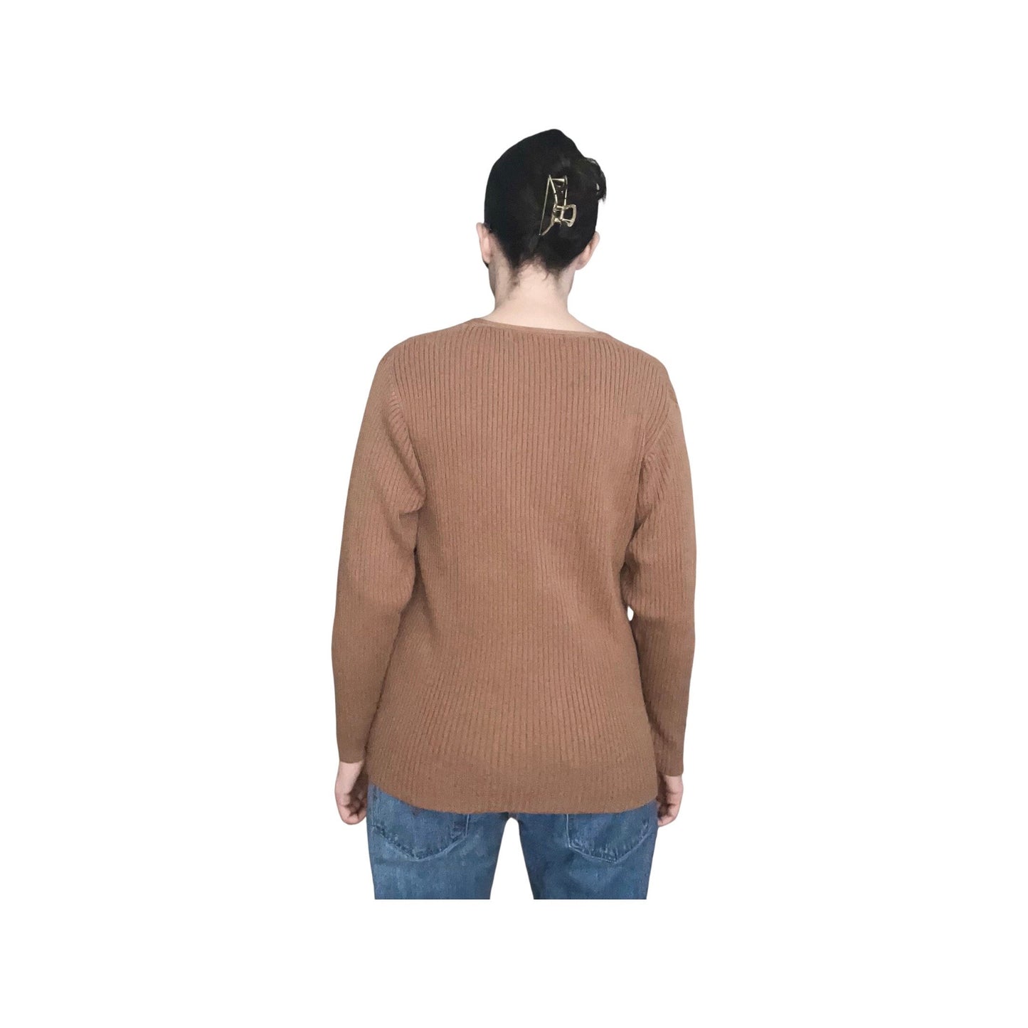 Brown Ribbed Sweater, Y2K, Point Zero Sweater, Vneck Long Sleeve Pull Over, Jumper, Tan Brown Fall Sweater