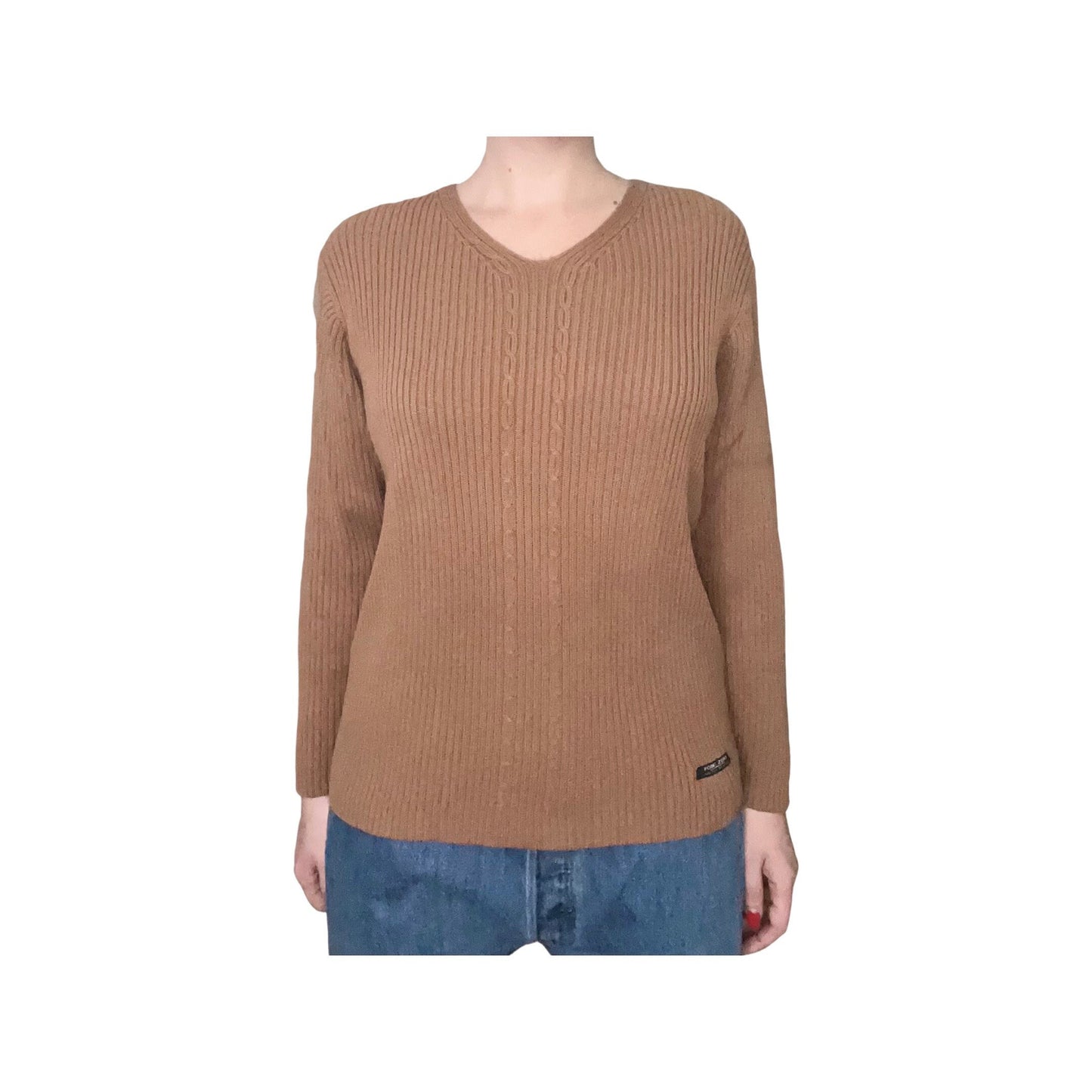 Brown Ribbed Sweater, Y2K, Point Zero Sweater, Vneck Long Sleeve Pull Over, Jumper, Tan Brown Fall Sweater