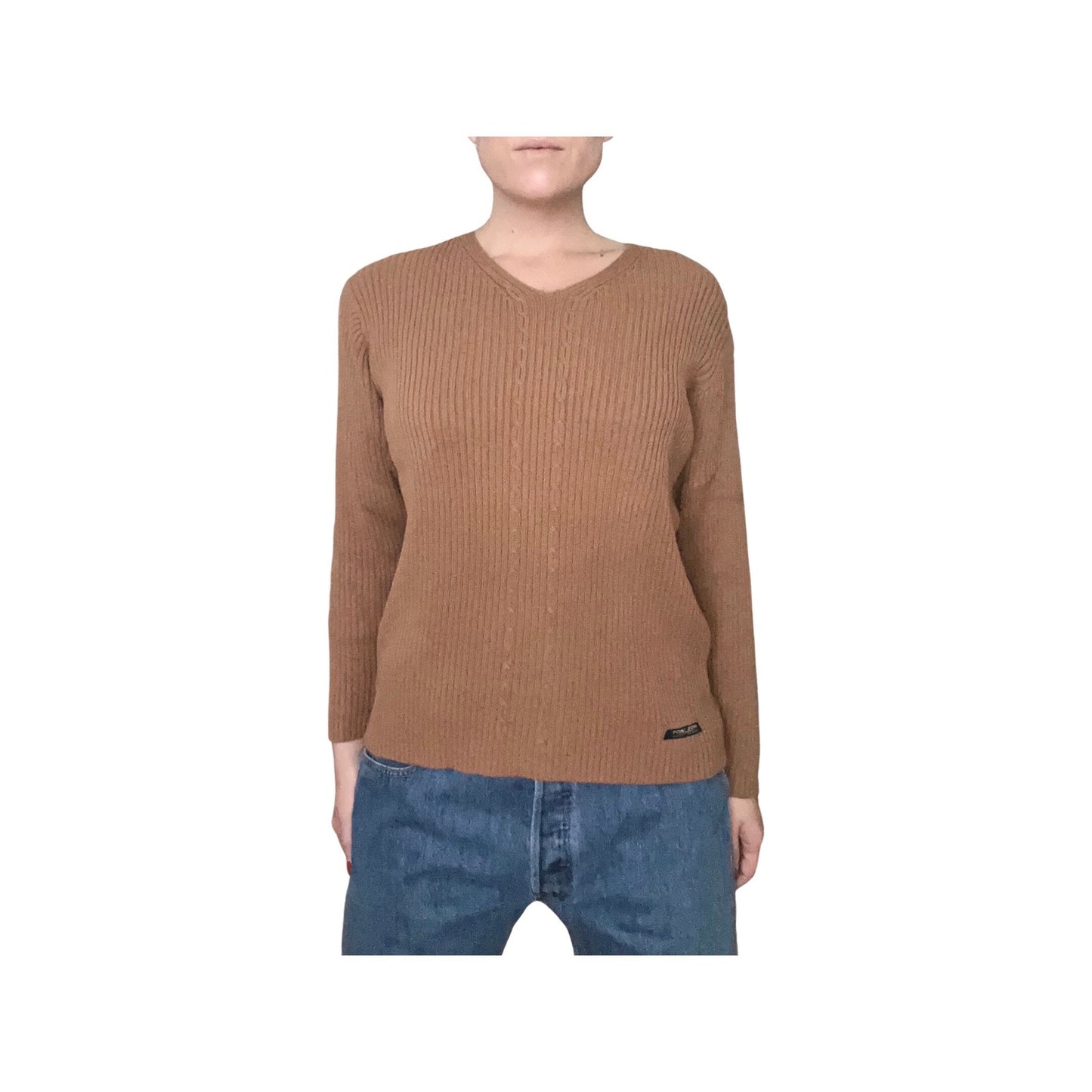 Brown Ribbed Sweater, Y2K, Point Zero Sweater, Vneck Long Sleeve Pull Over, Jumper, Tan Brown Fall Sweater