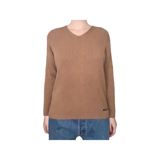 Brown Ribbed Sweater, Y2K, Point Zero Sweater, Vneck Long Sleeve Pull Over, Jumper, Tan Brown Fall Sweater