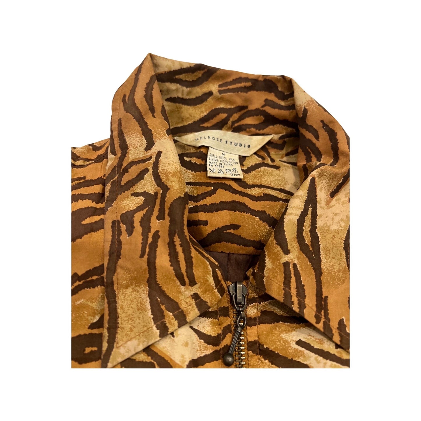 Tiger Print Jacket, 100% Silk, Vintage Fitted Coat, Animal Print, Size Medium, Retro Streetwear, Festival Wear