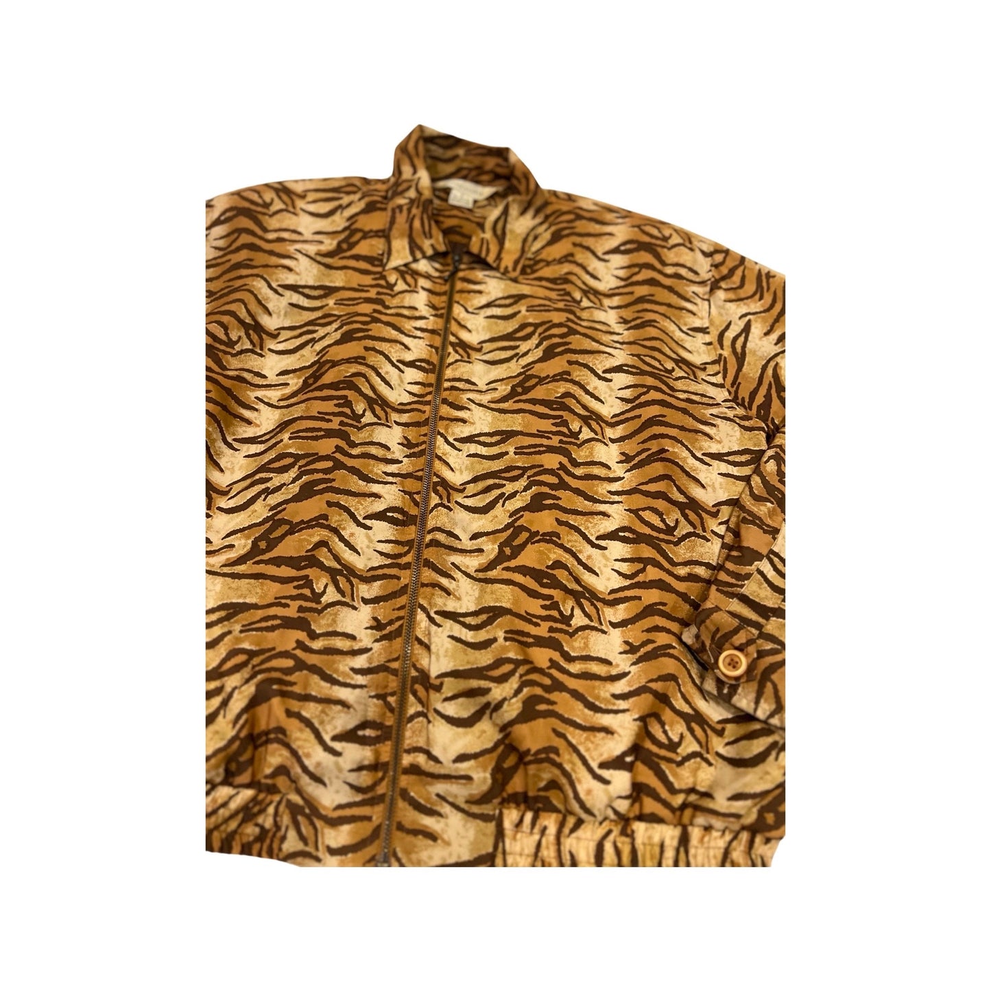 Tiger Print Jacket, 100% Silk, Vintage Fitted Coat, Animal Print, Size Medium, Retro Streetwear, Festival Wear