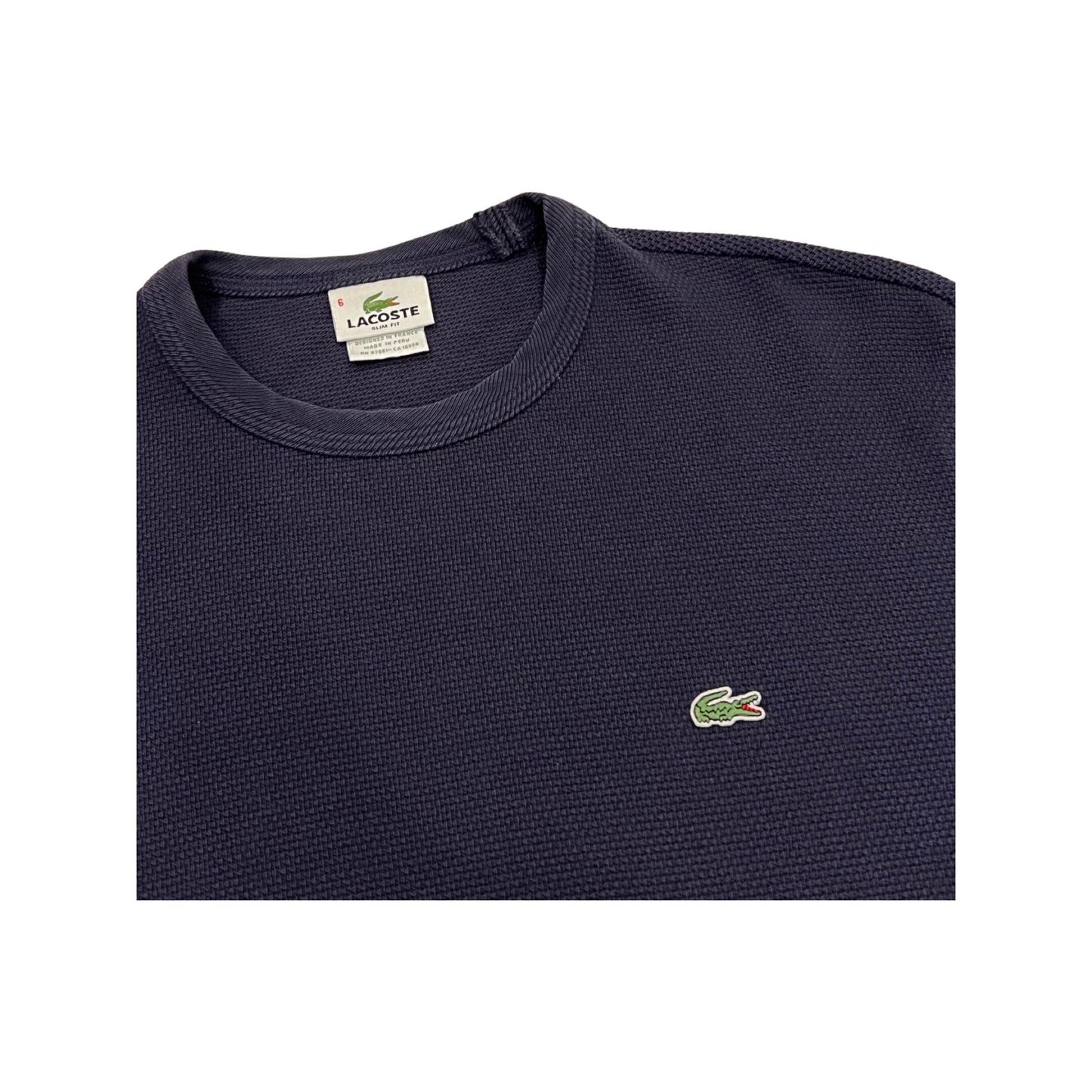 Lacoste Henley Long Sleeve, Navy Blue Waffle Top, Size 6, Y2K Streetwear Fashion