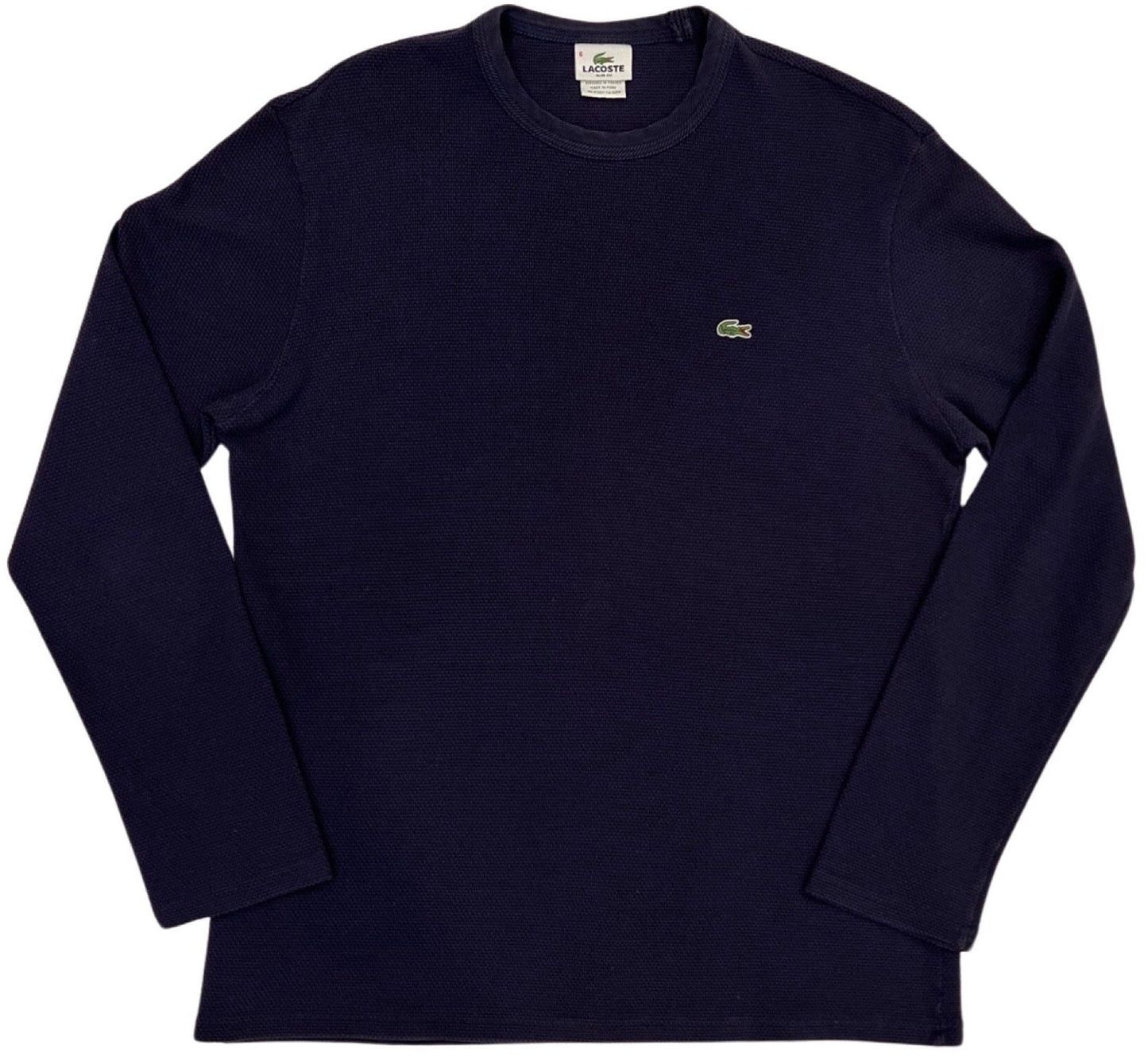 Lacoste Henley Long Sleeve, Navy Blue Waffle Top, Size 6, Y2K Streetwear Fashion