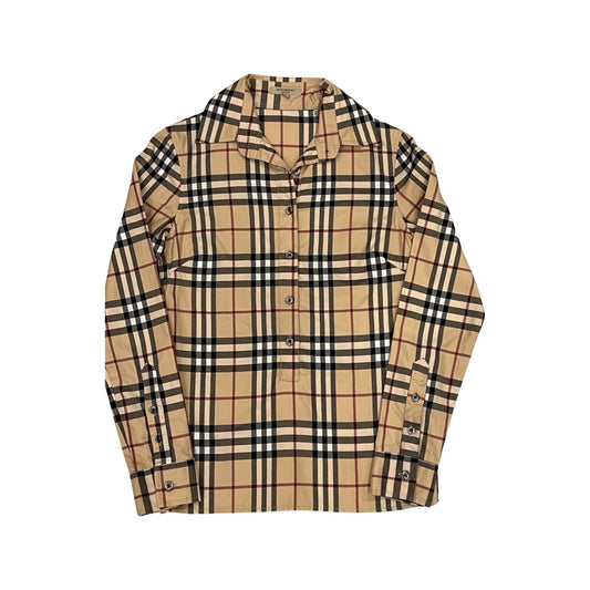 Burberry Vintage Tartan Print Long Sleeve Blouse, Traditional Print, Fitted Button Down Top, XS,
