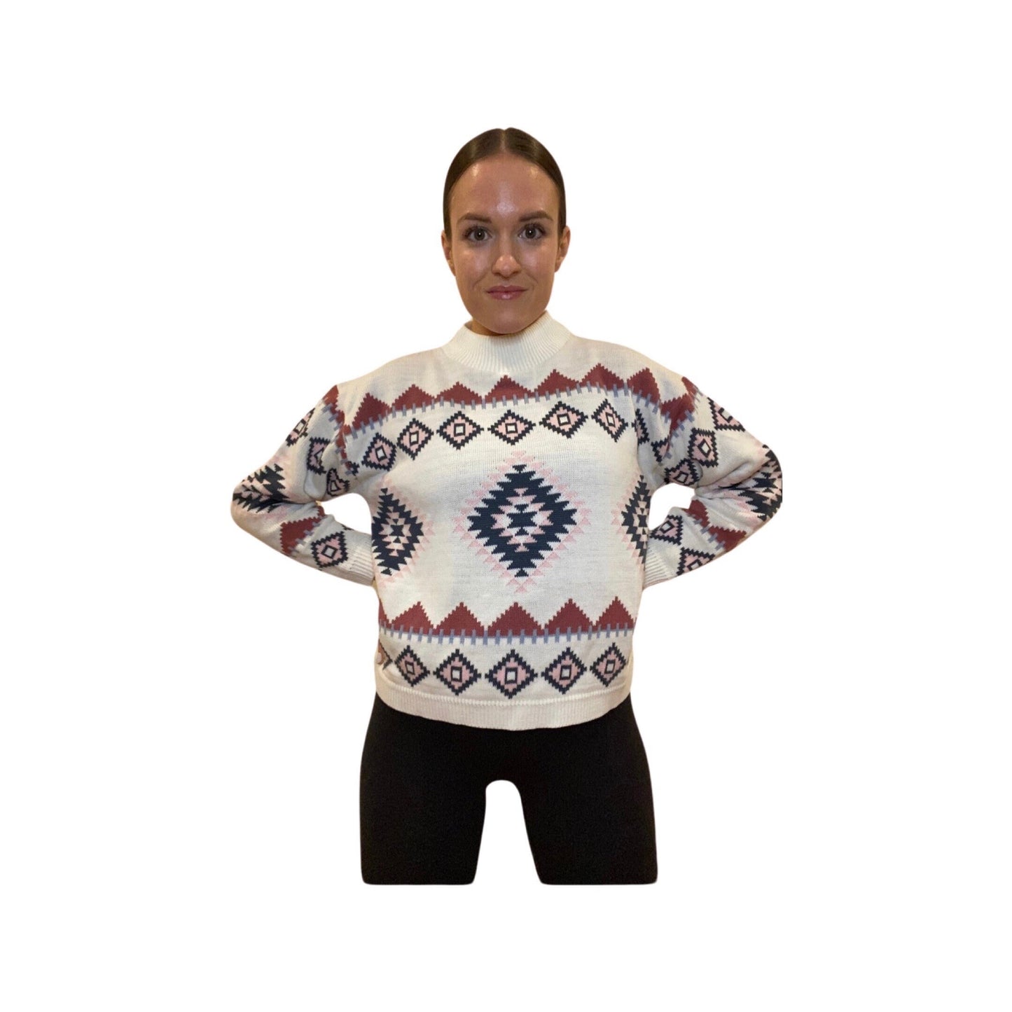 80s Ski Wool Sweater, Vintage Turtleneck sweater, size large, printed vintage sweater, retro ski wear, jumper, women's sweaters