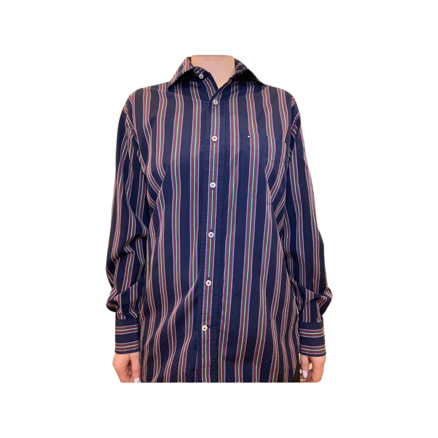 Tommy Hilfiger Vintage button up shirt, stripped, size small, dress shirt, long sleeve button down shirt, 80s pin stripped blouse