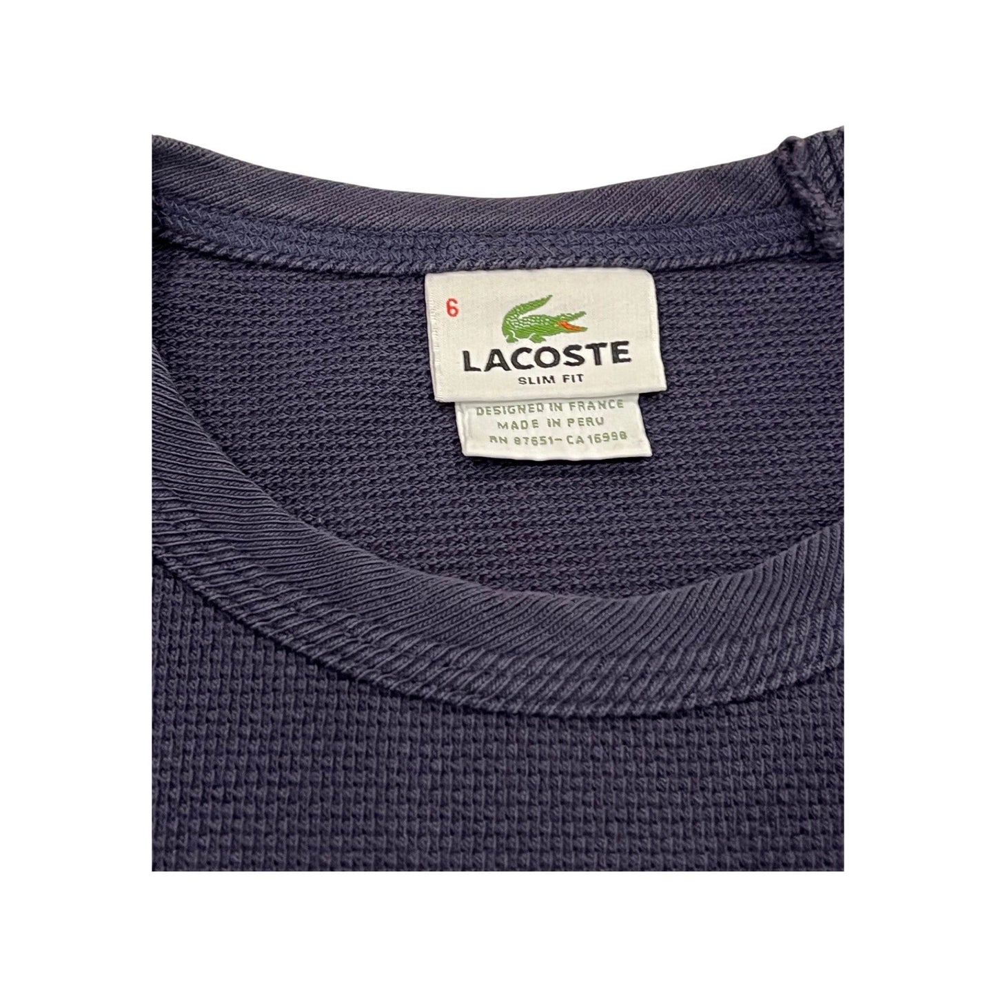 Lacoste Henley Long Sleeve, Navy Blue Waffle Top, Size 6, Y2K Streetwear Fashion