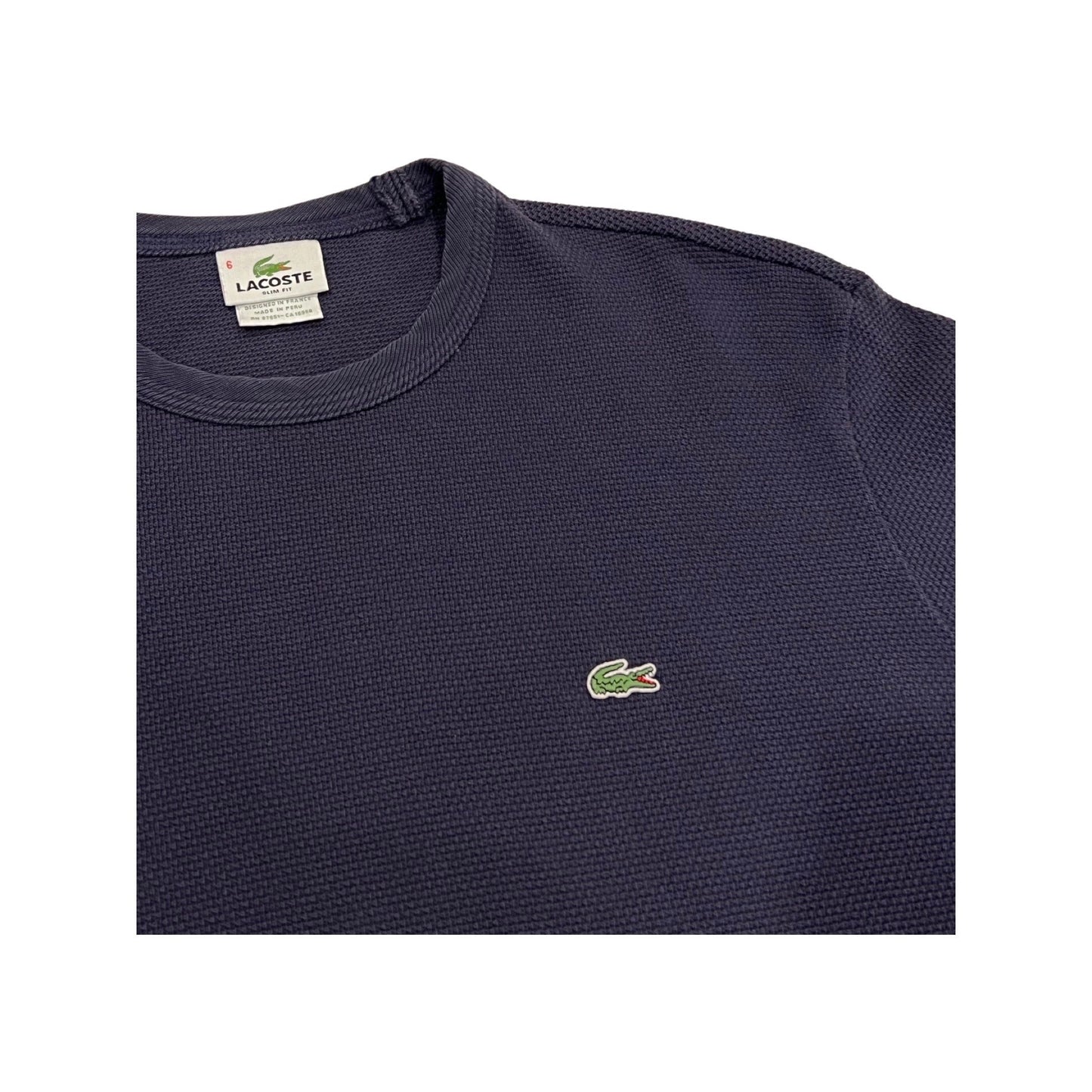 Lacoste Henley Long Sleeve, Navy Blue Waffle Top, Size 6, Y2K Streetwear Fashion