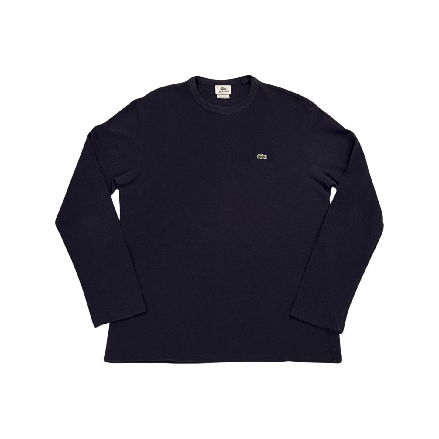 Lacoste Henley Long Sleeve, Navy Blue Waffle Top, Size 6, Y2K Streetwear Fashion