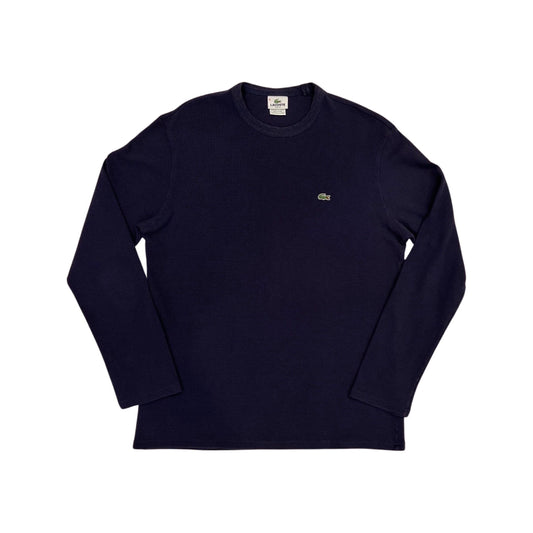 Lacoste Henley Long Sleeve, Navy Blue Waffle Top, Size 6, Y2K Streetwear Fashion