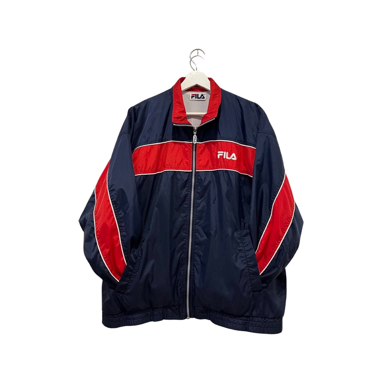 Y2K Fila Windbreaker Jacket - Rain Coat, Size Medium, Vintage Streetwear, Blue/Red/White Accents