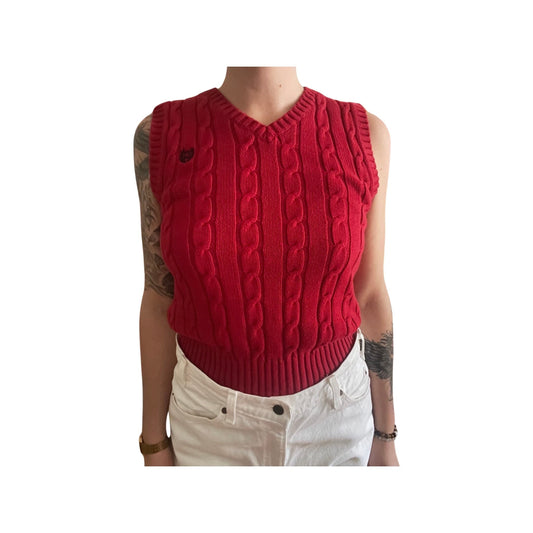 Vintage Red Chaps Knit Sweater Vest - Size Small, Y2K Preppy Chic Streetwear, Cool Sophistication