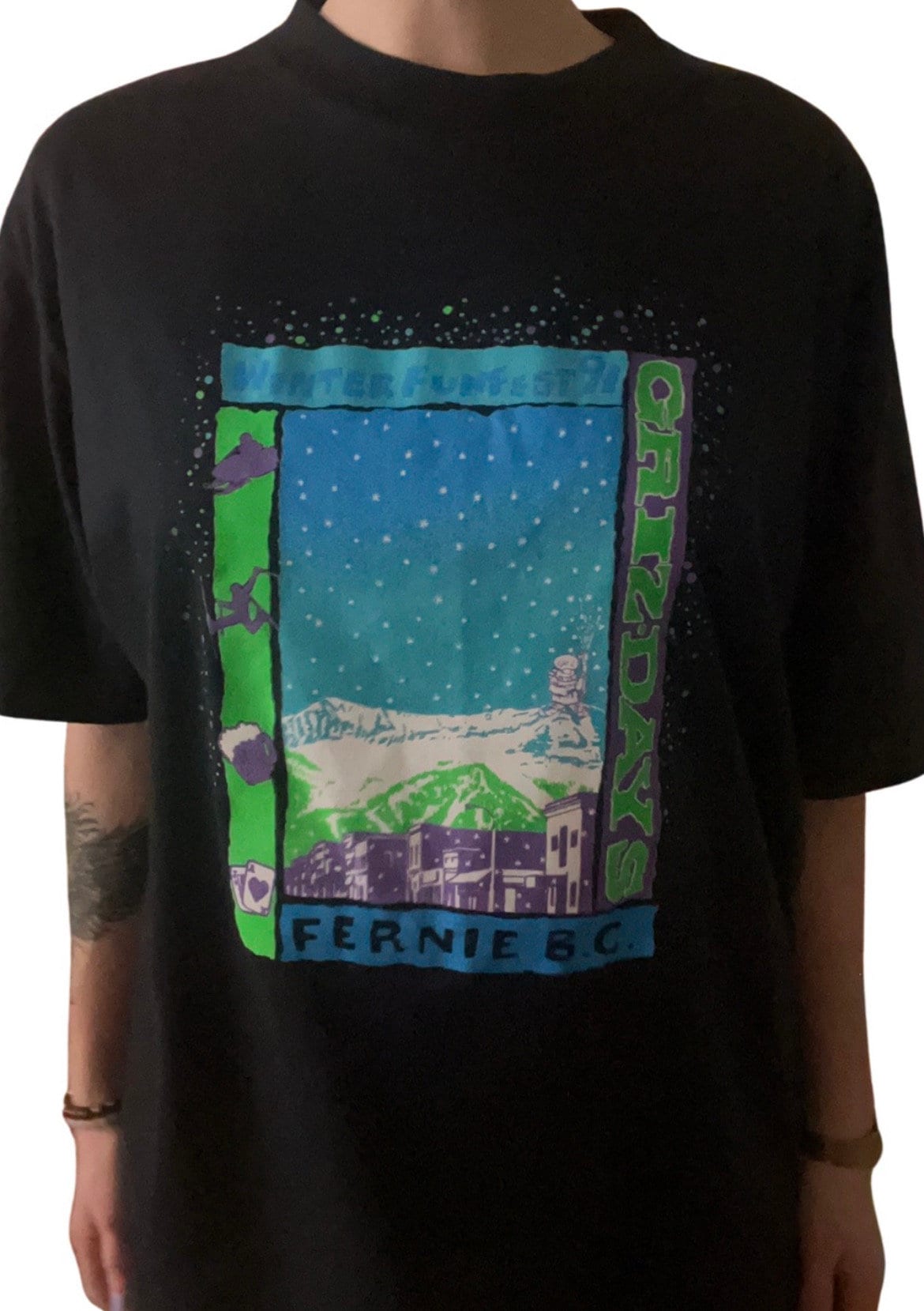 Vintage 90s Evergreen Snow Jam 1991 Fernie BC T-Shirt XL - Single Stitch Cotton Graphic Tee - Rare Vintage Streetwear