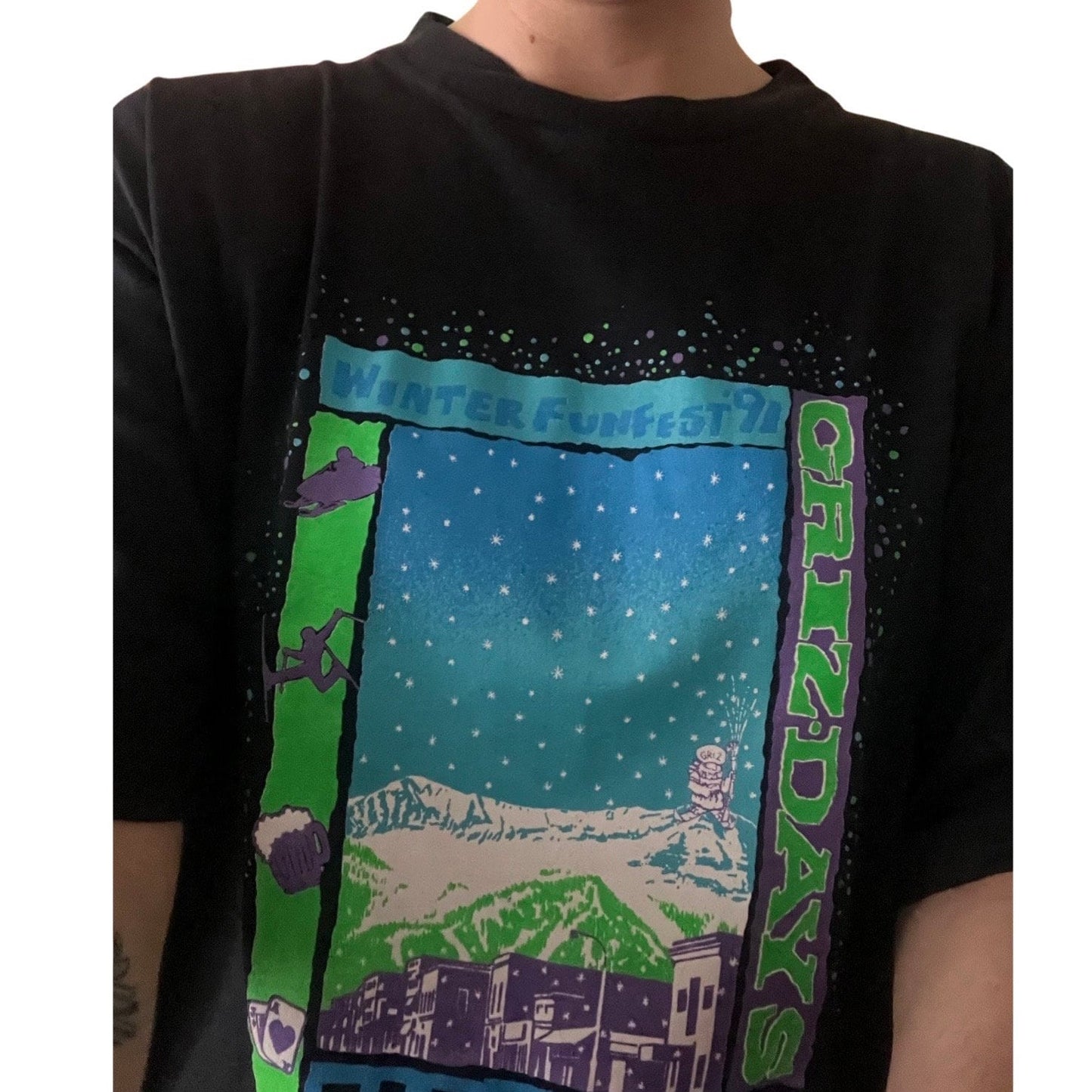 Vintage 90s Evergreen Snow Jam 1991 Fernie BC T-Shirt XL - Single Stitch Cotton Graphic Tee - Rare Vintage Streetwear