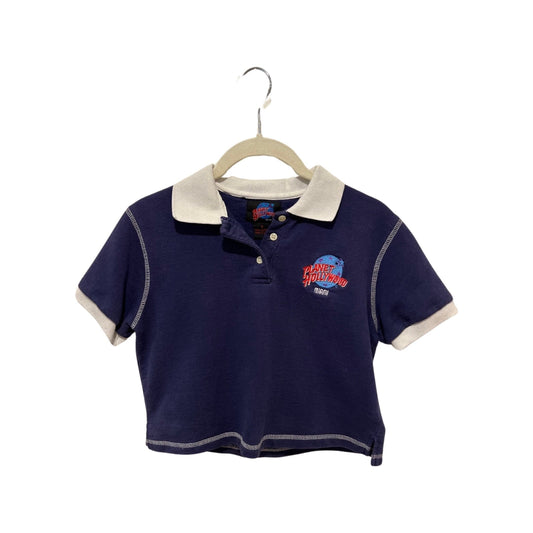 Vintage '90s Planet Hollywood Polo Crop Top - Navy Blue Tight Fit, Classic Logo, Excellent Condition