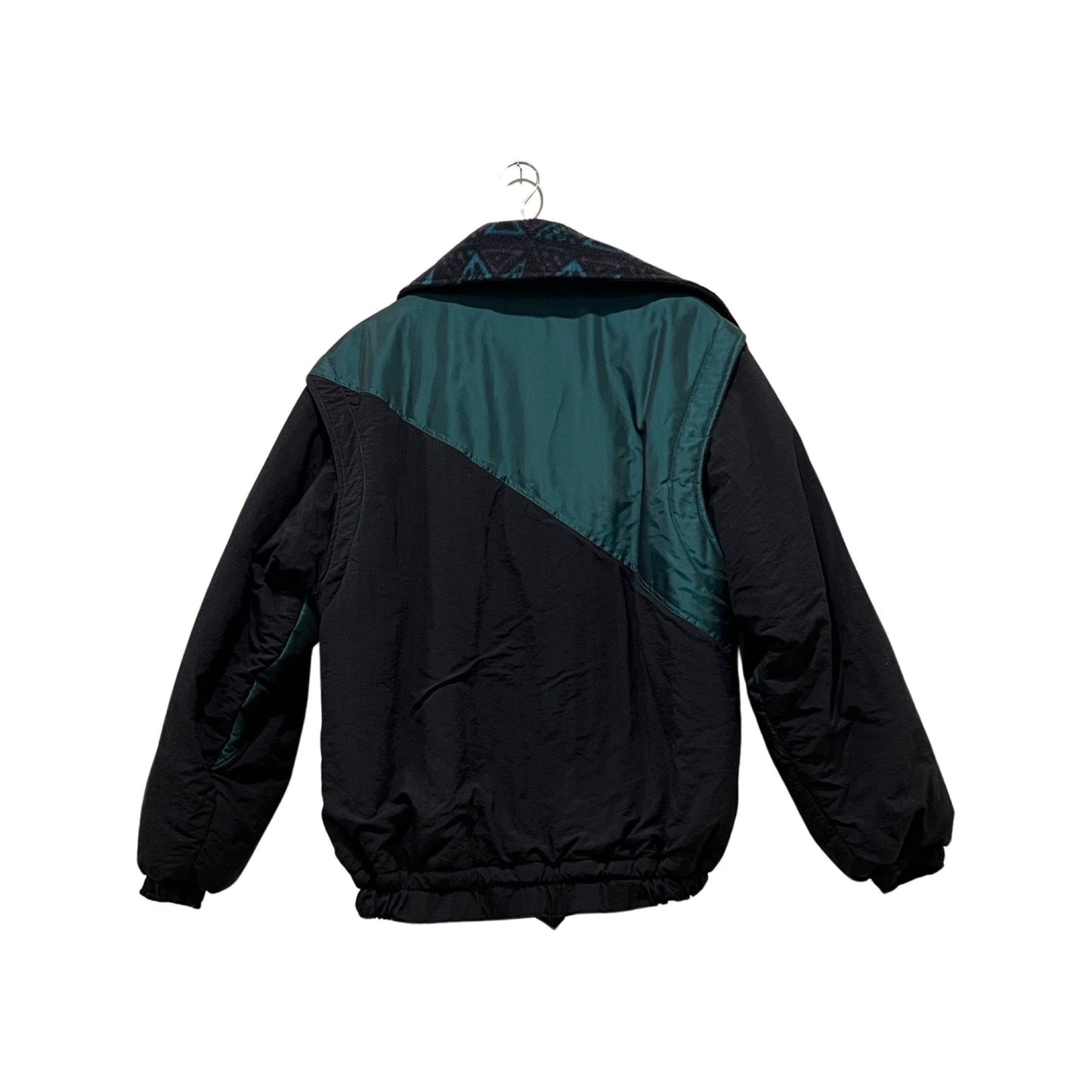 Vintage '80s Ski Jacket - Reversible Winter Jacket - Size Medium - Black Teal & Fleece Navajo Print, Heavy Duty Winter Wear