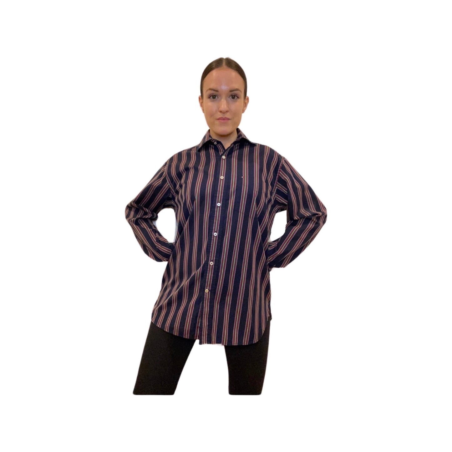 Tommy Hilfiger Vintage button up shirt, stripped, size small, dress shirt, long sleeve button down shirt, 80s pin stripped blouse