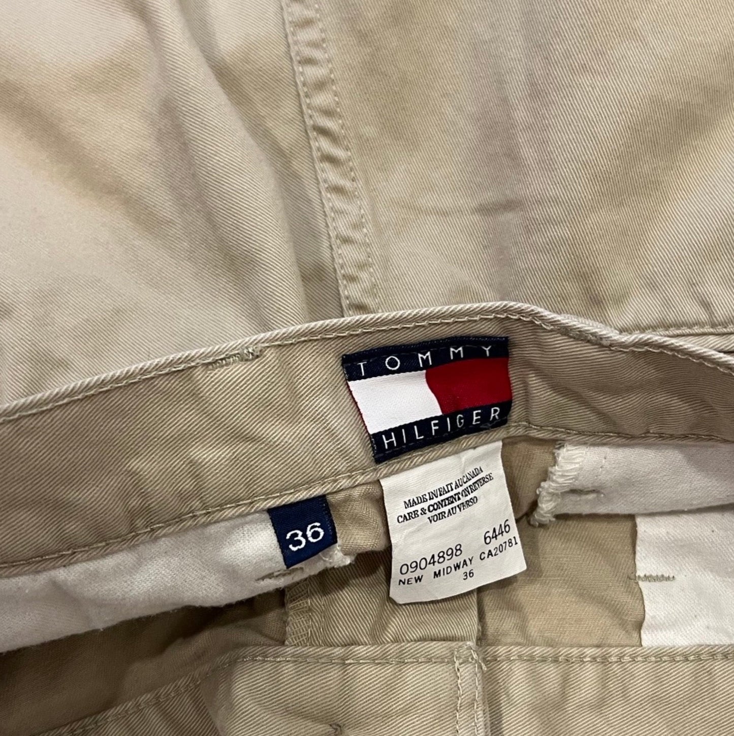 Y2K Cargo Pants - Perfect Baggy Beige Tommy Hilfiger  - Wide Leg Cool Fit, Size 36 (Fits like Large), Vintage Streetwear