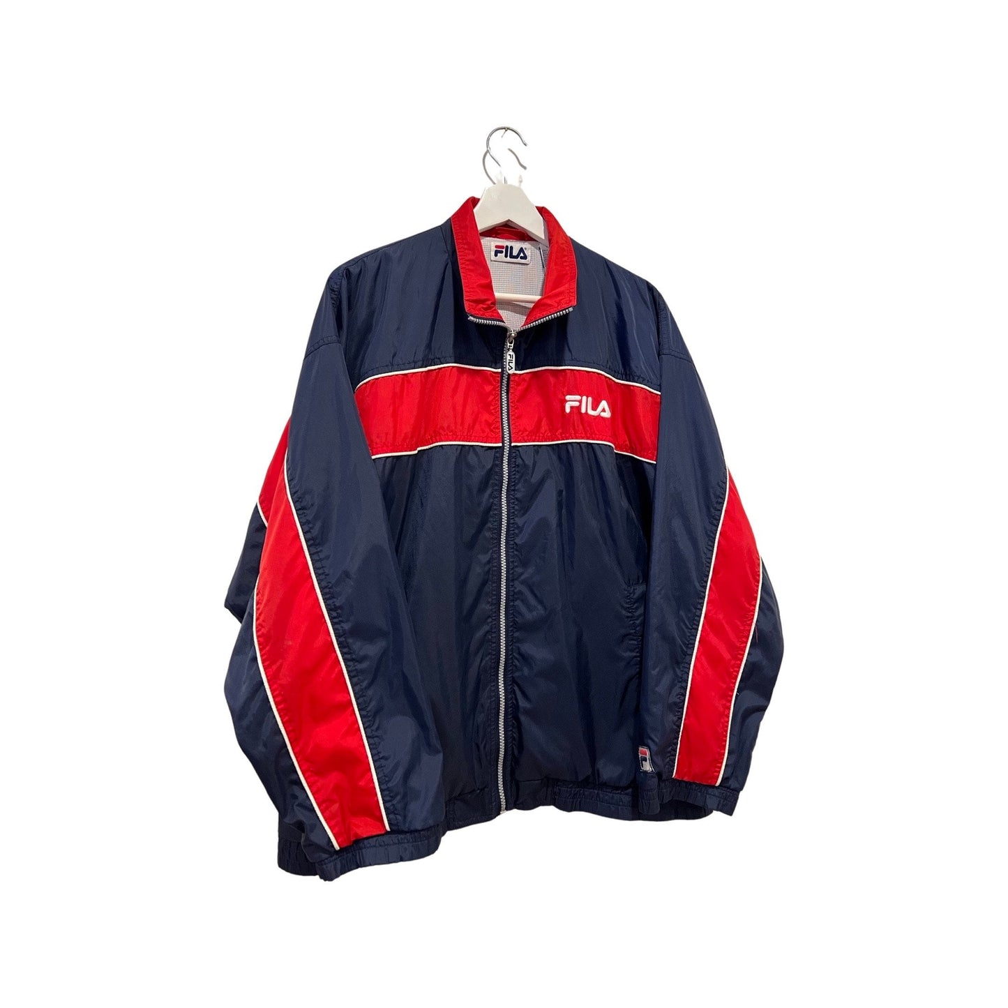 Y2K Fila Windbreaker Jacket - Rain Coat, Size Medium, Vintage Streetwear, Blue/Red/White Accents