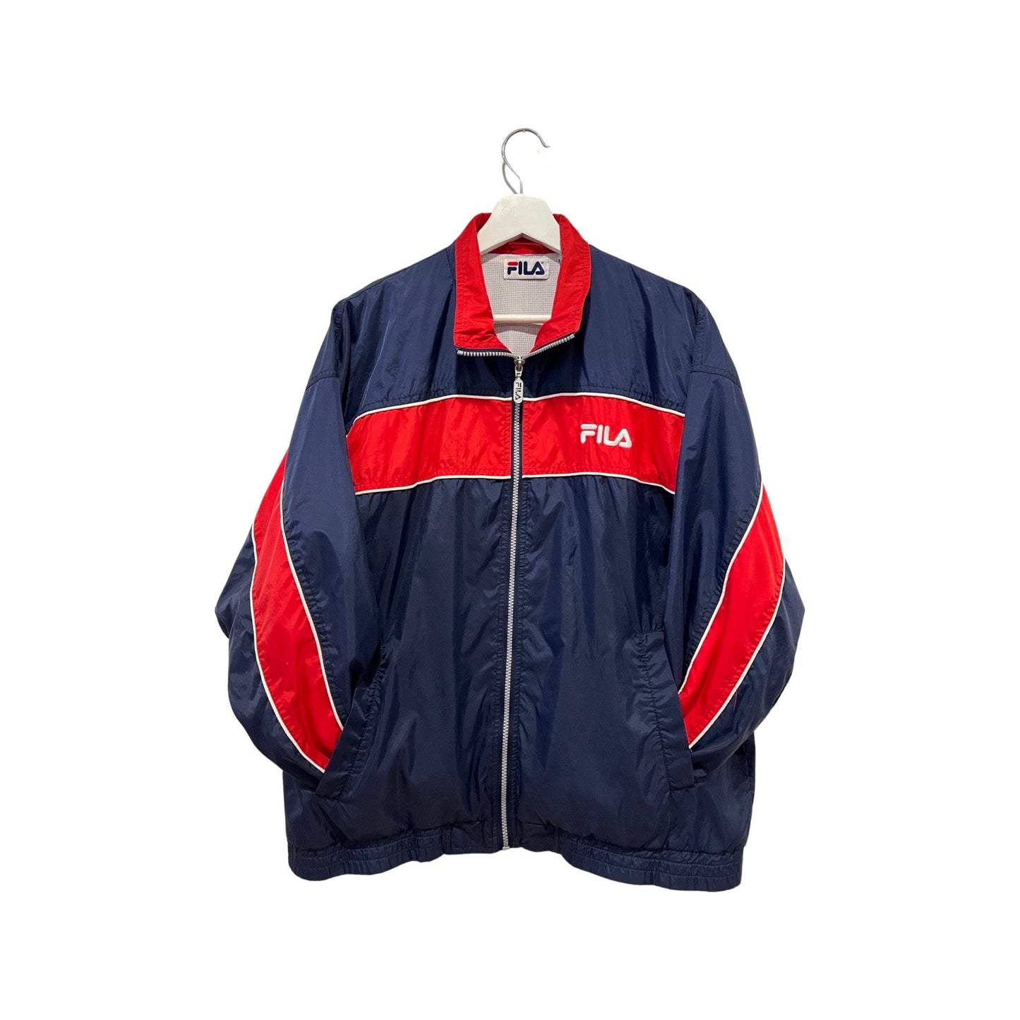 Y2K Fila Windbreaker Jacket - Rain Coat, Size Medium, Vintage Streetwear, Blue/Red/White Accents